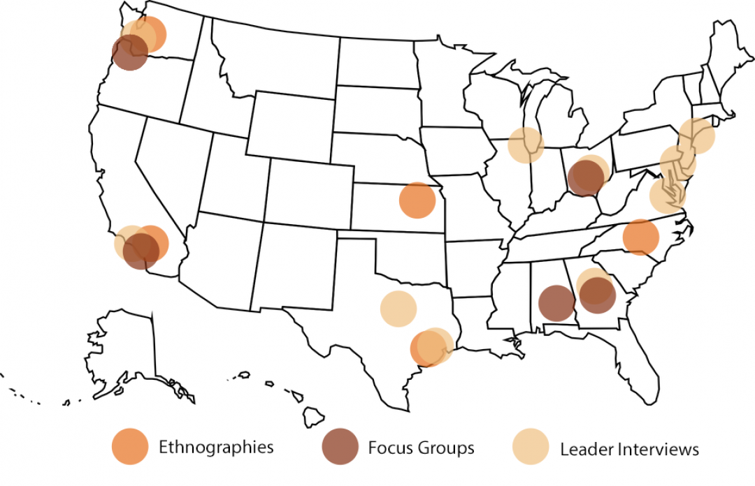 Map of U.S. with research locations highlighted